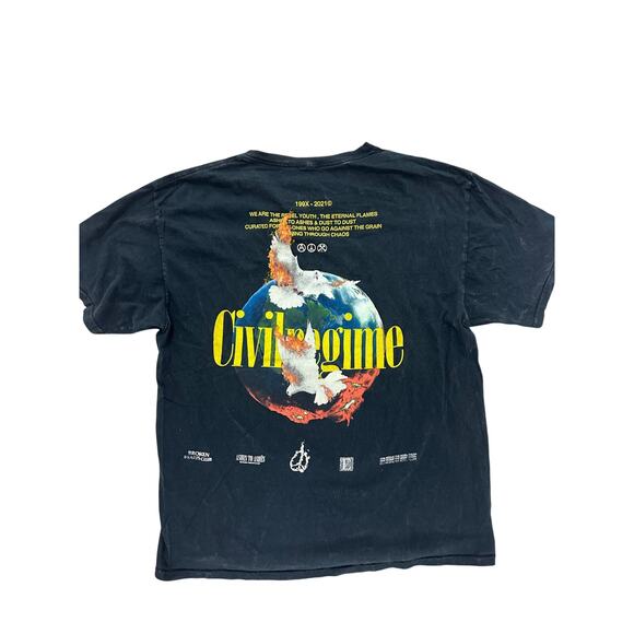 Civil Regime Graphic T-Shirt Dove Ashes to Ashes‎ Short Sleeve Black - Picture 1 of 7